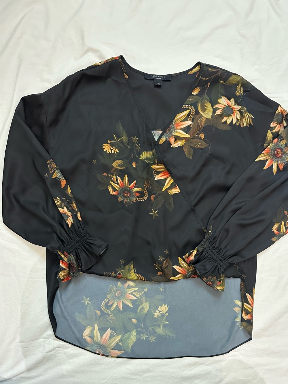 All Saints Black Wrapped Blouse